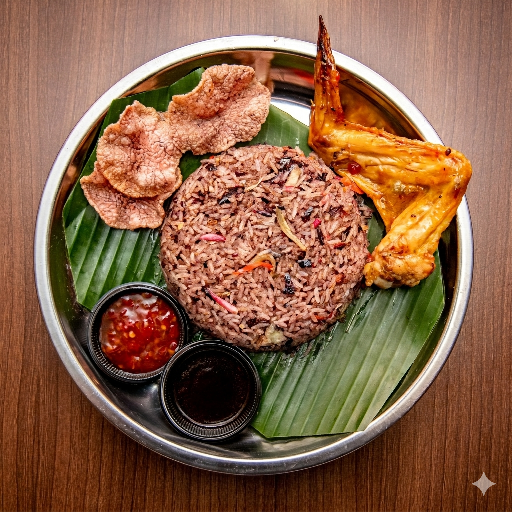 Dabai fried rice (Nasi Goreng Dabai) made with SFE Dabai Paste — served hot with spring onion garnish